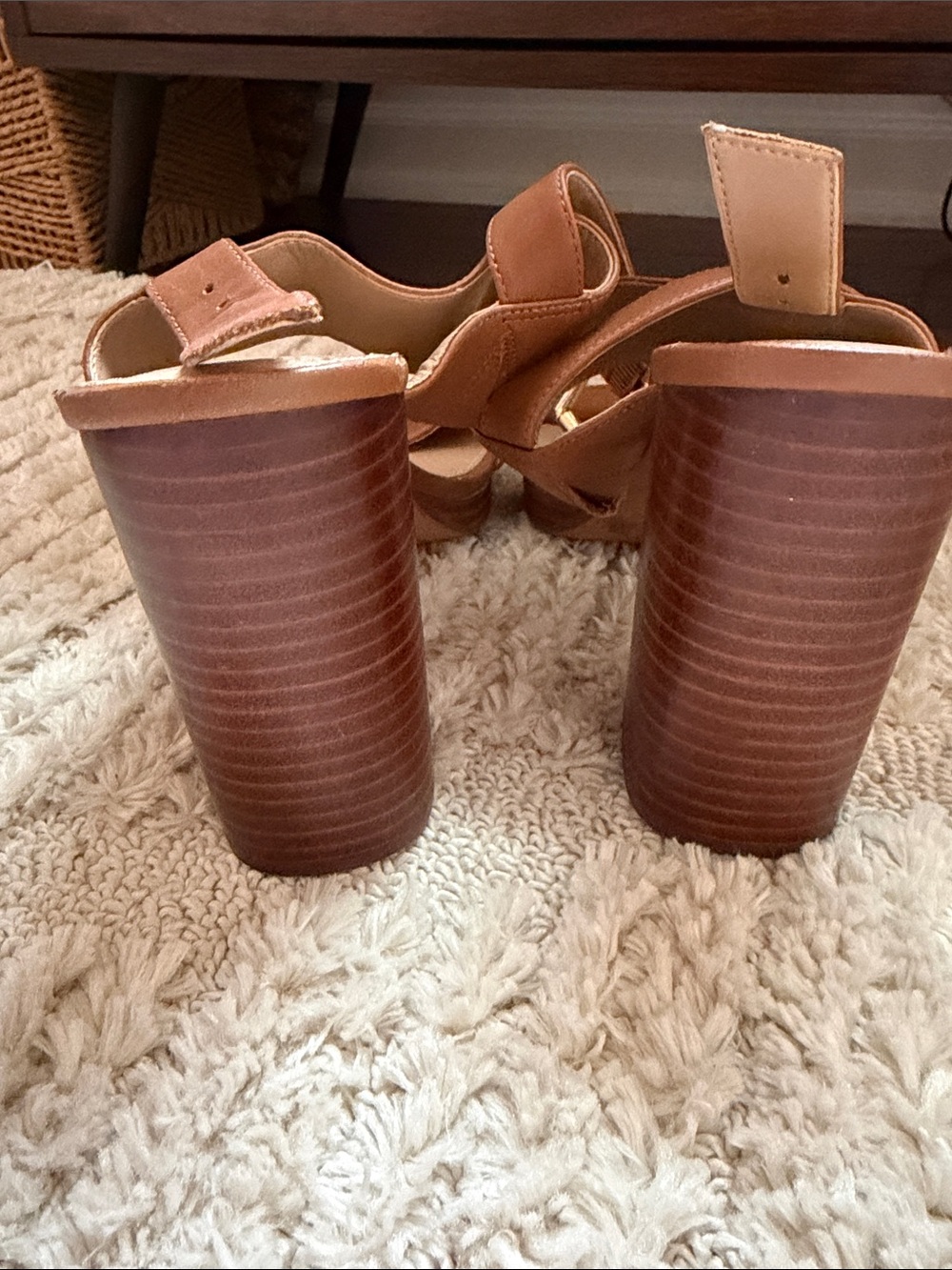 Vince Camuto Tan Leather Strappy Block Heel Sandals - Picture 3 of 4